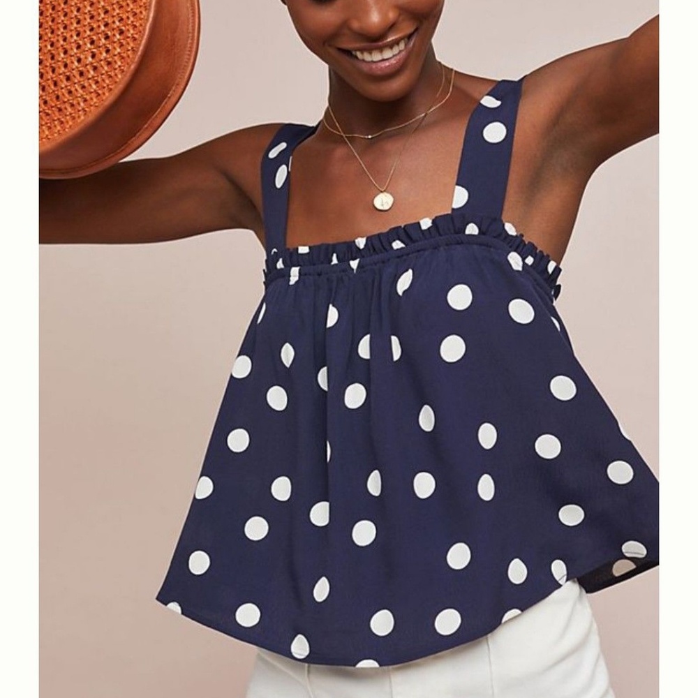 ANTHROPOLOGIE Maeve Polka Dot Swing Top NWT - Picture 2 of 8